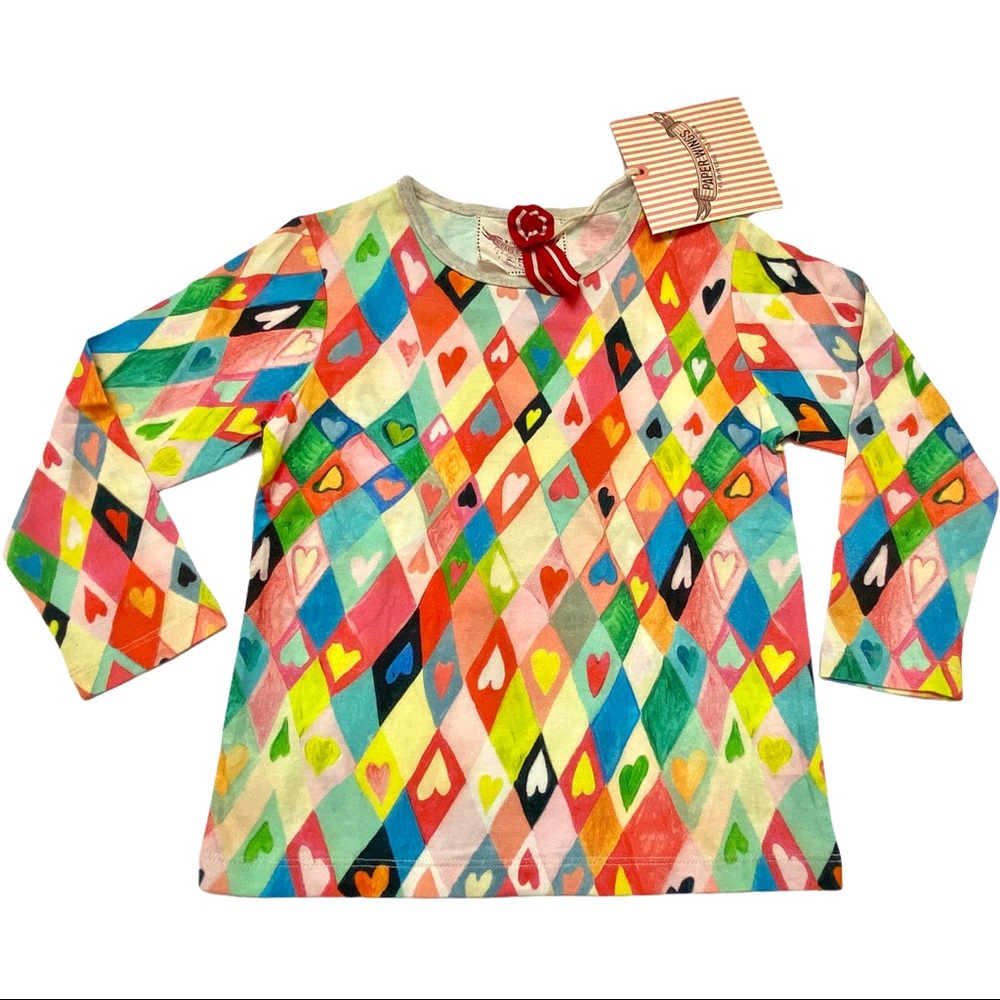 Paper Wings Harlequin Hearts Tee 5 NWT